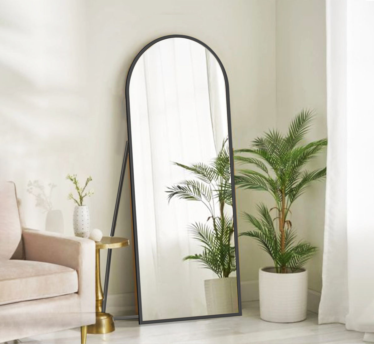 Arched Metal Floor Mirror with Stand