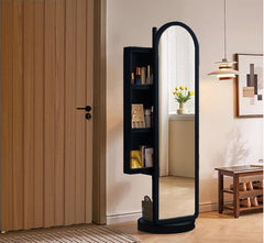 Arched Wooden Full-Length Mirror with Storage_Bold Black