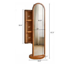 Arched Wooden Full-Length Mirror with Storage