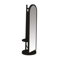 Arched Wooden Full-Length Mirror with Storage_Bold Black