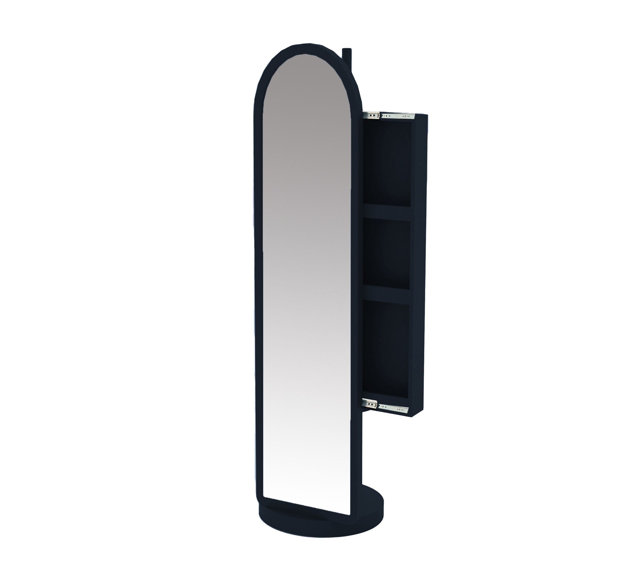 Arched Wooden Full-Length Mirror with Storage_Bold Black