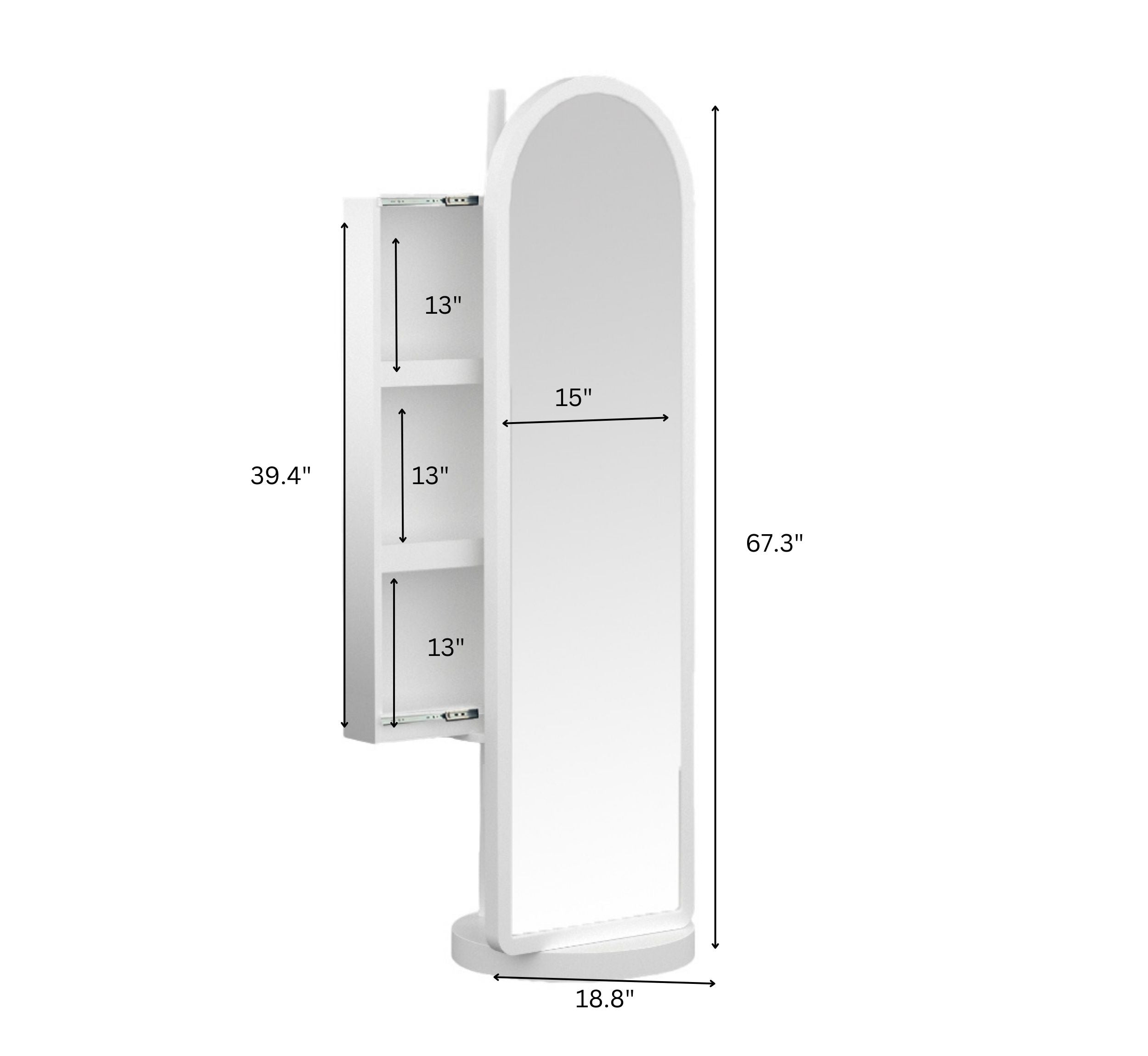 Arched Wooden Full-Length Mirror with Storage_Pearl White