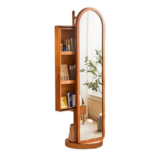 Arched Wooden Full-Length Mirror with Storage