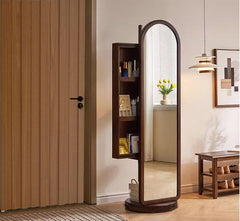 Arched Wooden Full-Length Mirror with Storage_Dark Walnnut