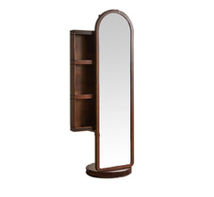 Arched Wooden Full-Length Mirror with Storage_Dark Walnnut