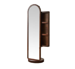 Arched Wooden Full-Length Mirror with Storage_Dark Walnnut