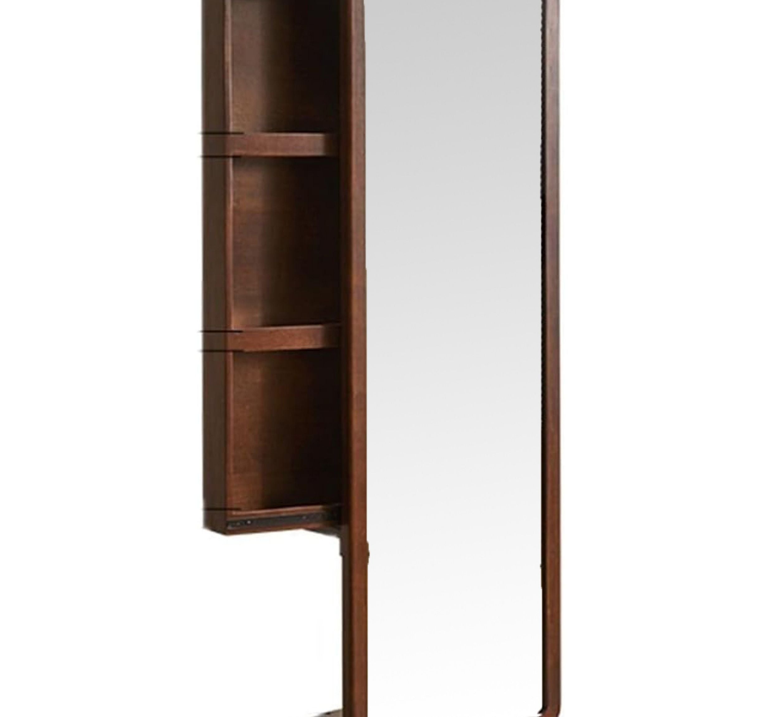 Arched Wooden Full-Length Mirror with Storage_Dark Walnnut