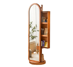 Arched Wooden Full-Length Mirror with Storage