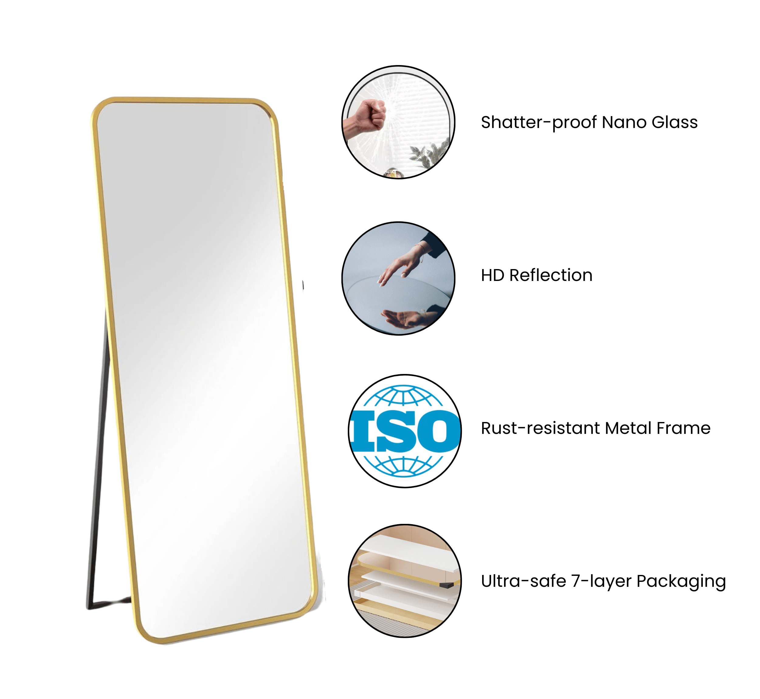 CORSICA DESIGNS Mirrors Mile Metal Floor Mirror with Stand