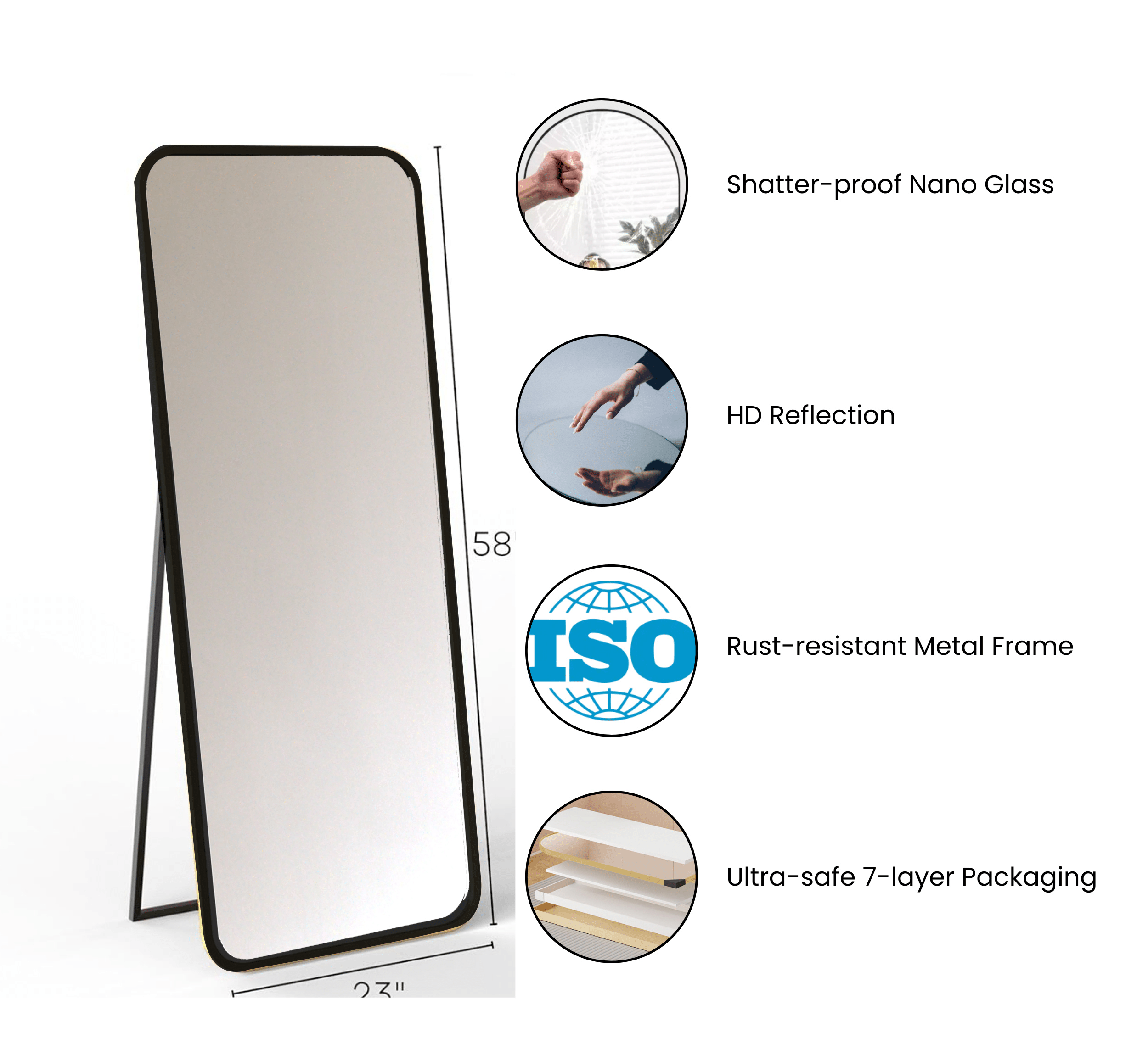 CORSICA DESIGNS Mirrors Mile Metal Floor Mirror with Stand