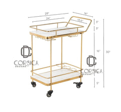 CORSICA DESIGNS Trolleys Panache 2-Tier White Marble Bar Trolley