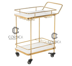 CORSICA DESIGNS Trolleys Panache 2-Tier White Marble Bar Trolley